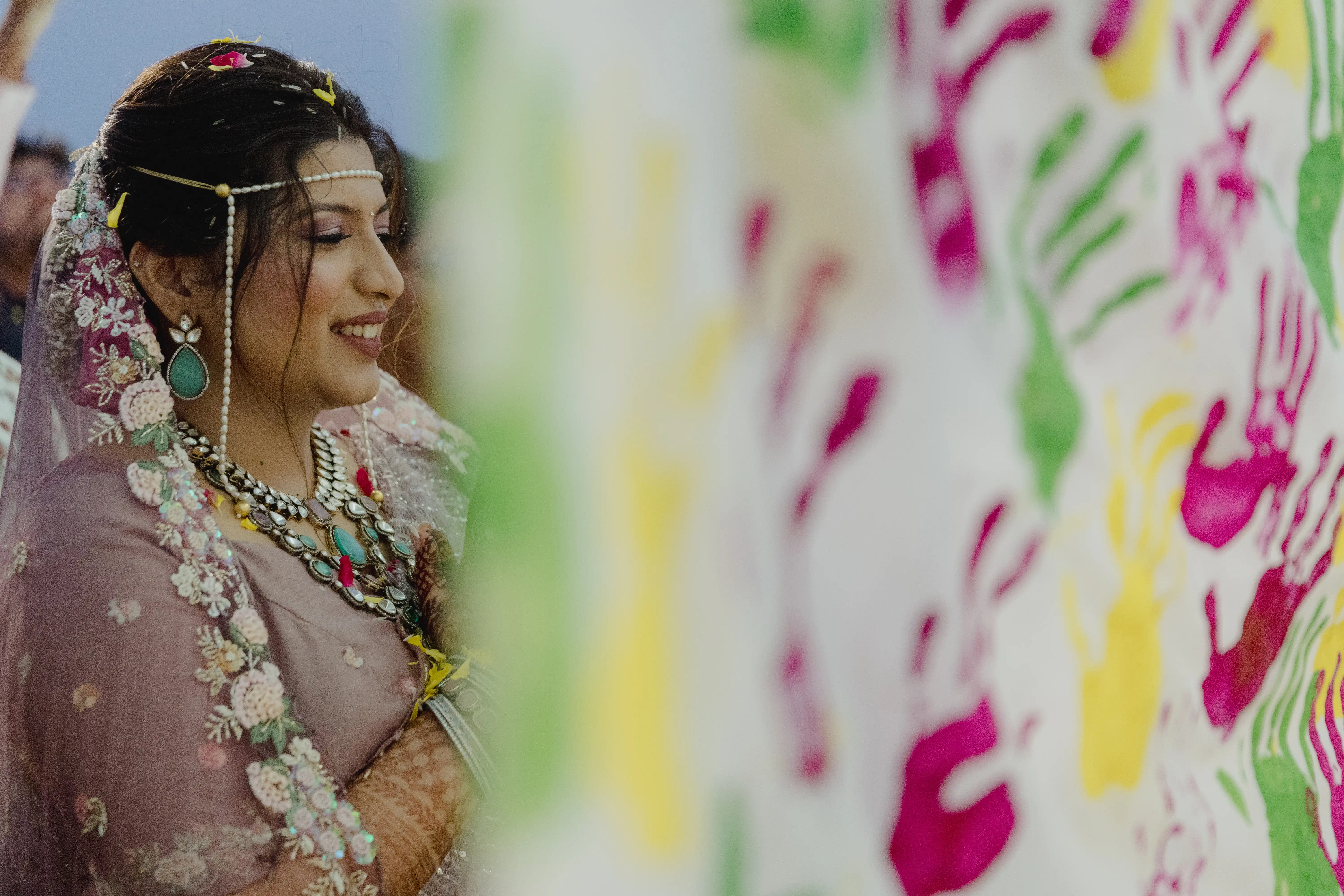 Personalised wedding decor setup with intricate details reflecting the couple’s love story.